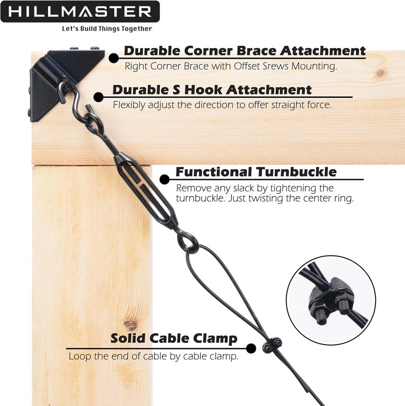 HILLMASTER Durable Anti Sag Gate Kit for Wooden Fence, Anti-Sag Gate Support Cable Kit in Zinc, Anti-Sagging Fence Gate Kit Steel Gate Hardware, Wood Door Repair Kit for Outdoor, Gate Frame Kit Black, 2 Pack - Image 3